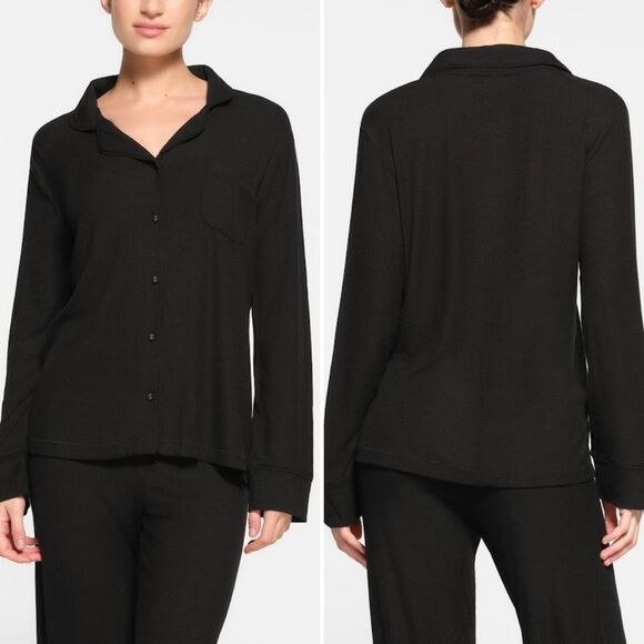SKIMS Soft Lounge Sleep Button Up Longsleeve in Onyx Size XL - Picture 1 of 6